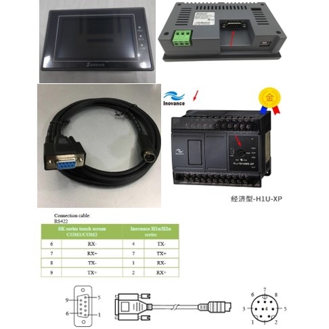 Cáp Lập Trình HMI Samkoon SK Series Với PLC INOVANCE H1u/H2u Series MD8M Cable RS422 Mini Din 8 Pin to DB9 Female Dài 1.8M Có Chống Nhiễu Shielded