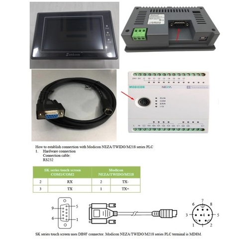 Cáp Lập Trình HMI Samkoon SK Series Với PLC Schneider Modicon NEZA TSX08CD08R6AC Series Terminal is MD8M Connection Cable RS232 Mini Din 8 Pin to DB9 Female Dài 3M Có Chống Nhiễu Shielded