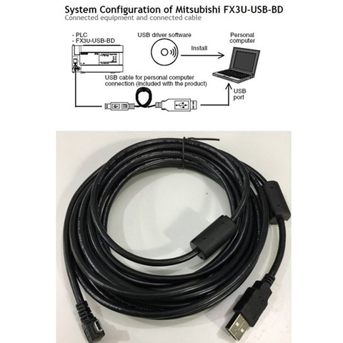 Cáp Kết Nối Truyền Thông PLC Programming USB Type A to Mini B Cable For Mitsubishi FX3U-USB-BD Tới Computer Length 5M
