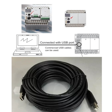 Cáp Lập Trình Panasonic FP-X Series PLC Programming Cable USB Download Cable Có IC USB Type A to Type B Black Length 10M