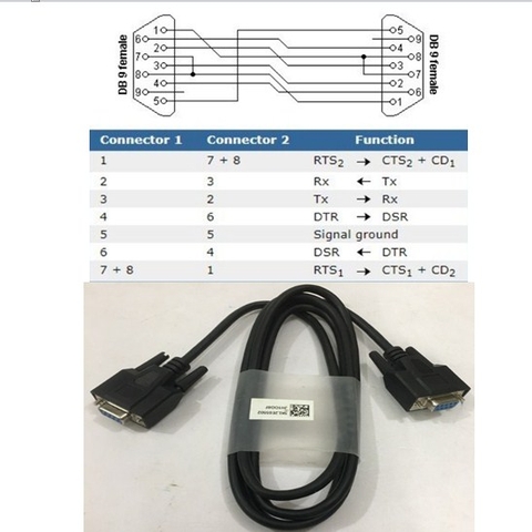 Cáp Điều Khiển RS232C 6232-9F9F-03CR Null Modem With Full Handshaking DB9 Female to DB9 Female Cable PVC Black Length 1.8M