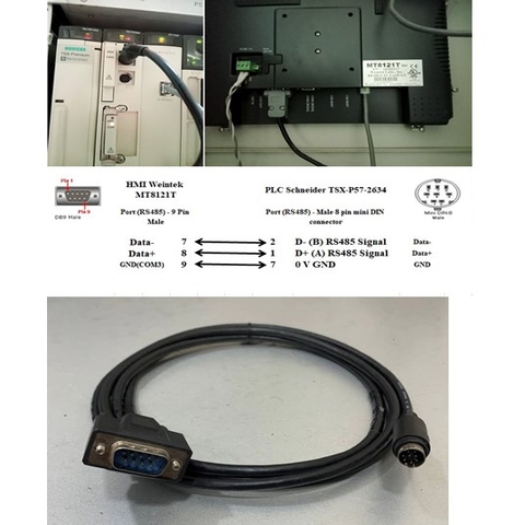 Cáp Lập Trình Giao Tiếp RS485 Dài 1M Kết Nối Màn Hình HMI WEINTEK MT8121iE/MT8150iE Với PLC Schneider Modicon TSX Micro Series Cable