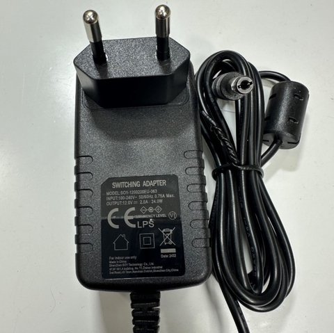 Adapter 12V 2A 24W SOY-1200200EU-063 Connector Tip Size 5.5mm x 2.1mm For Network Switch, Camera Industrial Digital