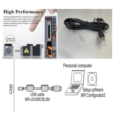 Cáp Lập Trình MR-J3USBCBL3M Cable PLC Programming USB Type A to Mini B Cable For Mitsubishi Servo MELSERVO-J4 Series Với Computer Length 3M