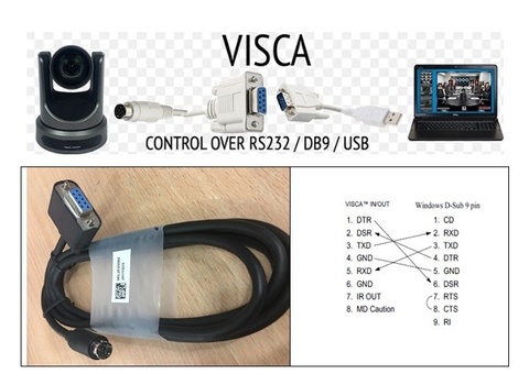 Cáp Điều Khiển Từ Xa VISCA PTZ Camera Control Multi Core Cable Sony EVI/BRC/SRG Series RS232 8 Pin Mini DIN to DB9 Female Serial Black Length 1.8M