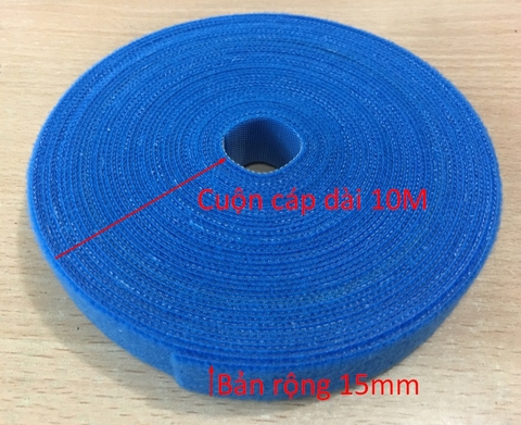 Băng Cuộn Bó Cáp VELCRO BRAND ONE-WRA Roll WRAP TAPE YARD ROLL 15mm x 10m Blue For Fiber Optic Network Ethernet Patch Cord Cable Dài 10M