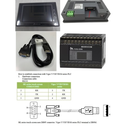 Cáp Lập Trình HMI Samkoon SK Series Với PLC VIGOR V/VH/VB/M Series Cable RS232 DB9 Female to USB Male Dài 1.8M Có Chống Nhiễu Shielded