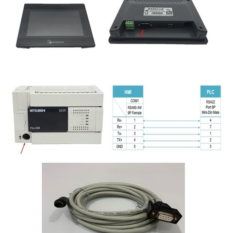 Cáp Lập Trình Kết Nối Màn Hình Display Weintek MT8071IP HMI Với Mitsubishi FX Series PLC RS485 Cable Mini Din 8 Pin to DB9 Female Length 3M