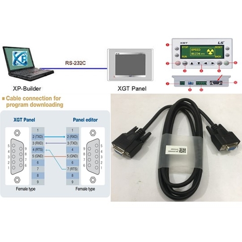 Cáp Lập Trình Programming Cable Download/Upload LS XGT PANEL XP10BKA/DC XP10BKB/DC Với Máy Tính Qua Phần Miền Panel Edition Software RS232C DB9 Female to DB9 Female Black Length 1.8M