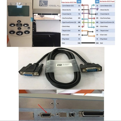Cáp Máy In Nhãn Mã Vạch Công Nghiệp Zebra 105SL Plus Barcode Label Printer Serial Interface Cable RS232 DB9 Female to DB9 Male Null Cable Length 1.8M
