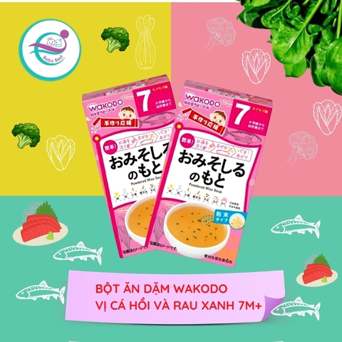 Bột Súp Wakodo vị cá hồi và rau xanh 7m+