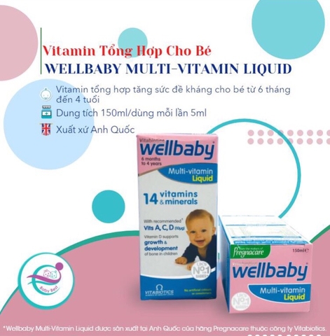 Vitamin Tổng Hợp Cho Bé Wellbaby Multi-vitamin Liquid Anh (150ml) (6 tháng- 4 tuổi)