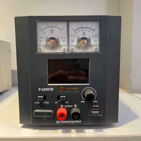 Máy cấp nguồn 15V-5A đồng hồ kim & điện tử SUNSHINE P-1505TD