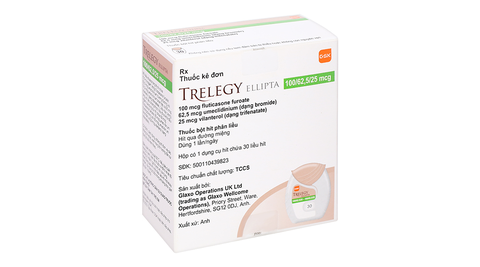 Bột hít phân liều Trelegy Ellipta 100/62,5/25 mcg giảm triệu chứng COPD bình 30 liều hít
