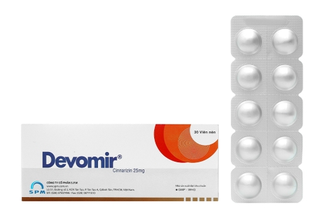 Devomir 25mg trị rối loạn tiền đình, chống say xe (3 vỉ x 10 viên)