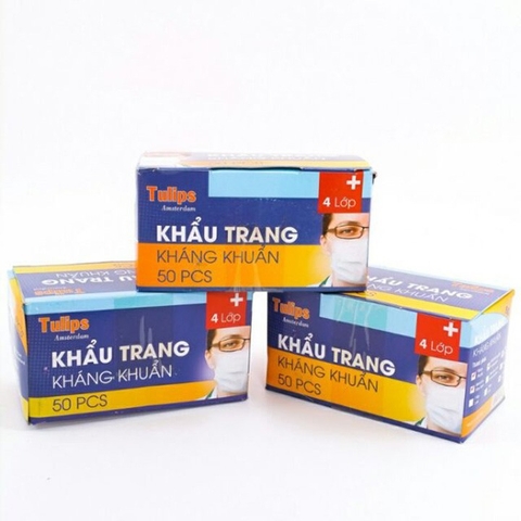 Khẩu Trang Kháng Khuẩn Tulip hộp 50 cái - Khẩu Trang Tulip Màu xanh