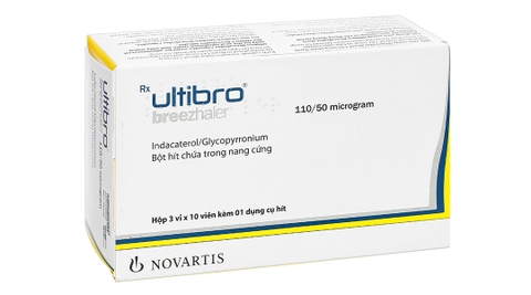 Bột hít Ultibro Breezhaler 110/50 microgram trị bệnh phổi tắc nghẽn (3 vỉ x 10 viên)