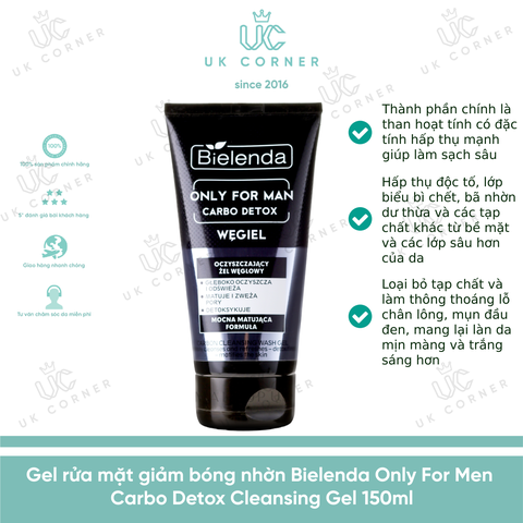 Gel rửa mặt giảm bóng nhờn Bielenda Only For Men Carbo Detox Cleansing Gel 150ml