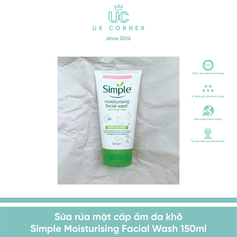 Sữa rửa mặt cấp ẩm cho da khô Simple Kind To Skin Moisturising Facial Wash