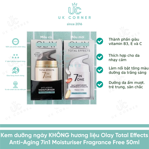 Kem dưỡng không nước hoa Olay Total Effects Anti-Ageing 7-in-1 Moisturiser_Fragrance Free 50 mL