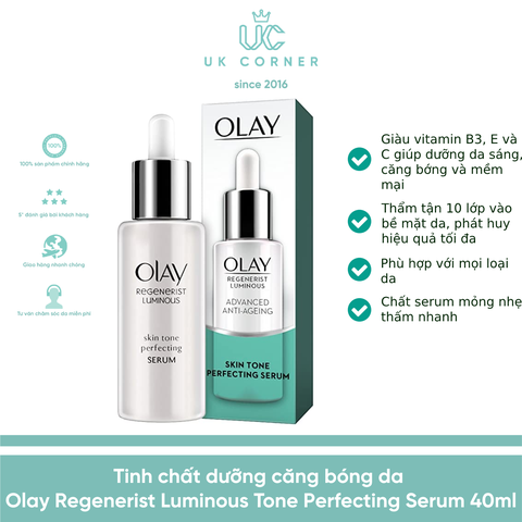 Serum B3 hàm lượng cao làm trắng da Olay Regenerist Luminous Anti-Ageing Skin Tone Perfecting Serum 40 ml