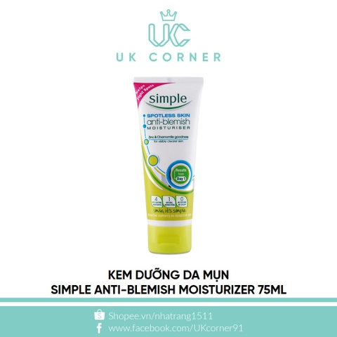 Kem dưỡng da mụn Simple Spotless Skin Anti-Blemish Moisturiser 75ml