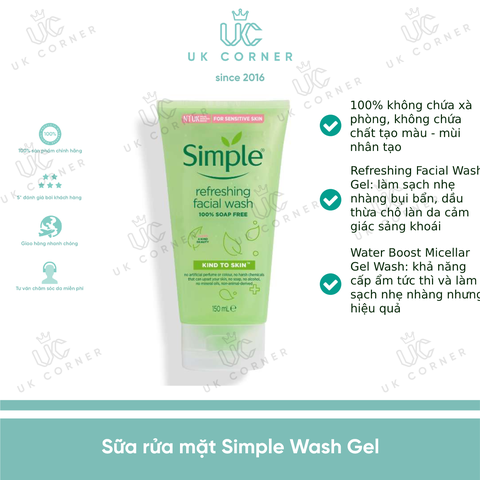 Sữa rửa mặt Simple Kind To Skin Refreshing Facial Wash Gel