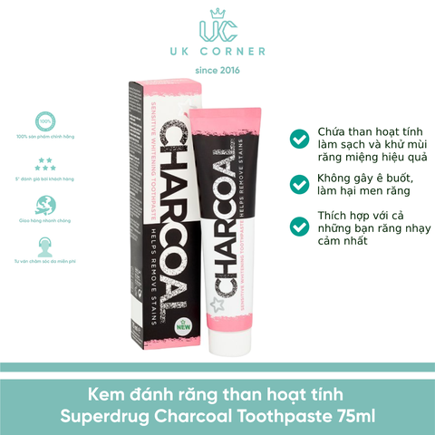 Kem đánh răng than hoạt tính Superdrug Charcoal Toothpaste 75ml