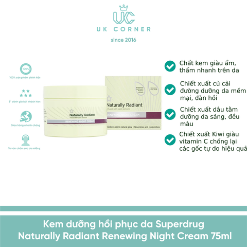 Kem dưỡng phục hồi da Superdrug Naturally Radiant Renewing Night Cream 75ml