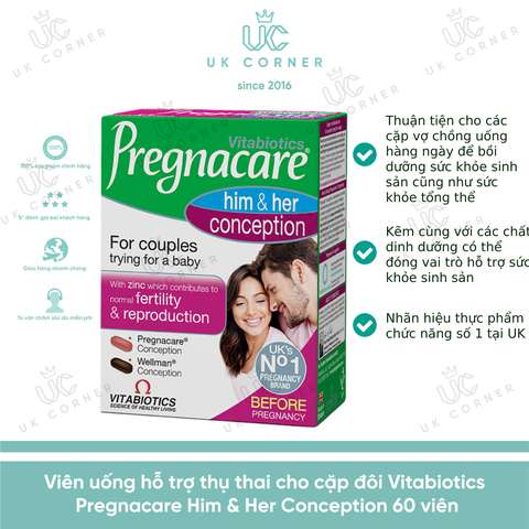 Viên uống hỗ trợ thụ thai cho cặp đôi Vitabiotics Pregnacare Him & Her Conception 60 viên