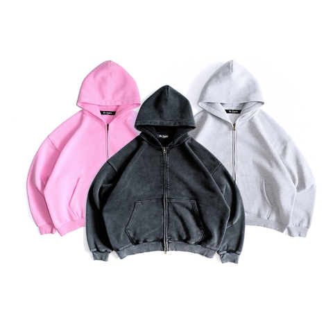 Áo Nỉ Hoodie Zip Dáng Boxy Màu Washed