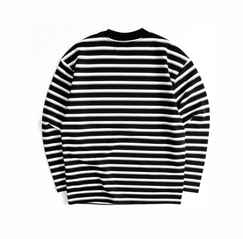 Áo Thun Dài Tay Vải Knit Kẻ Sọc Cổ Tròn