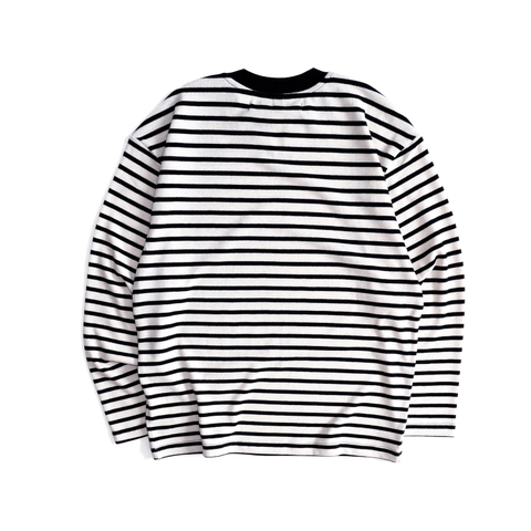 Áo Thun Dài Tay Vải Knit Kẻ Sọc Cổ Chữ V
