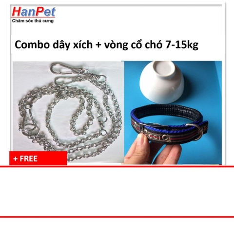 Xích chó kèm vòng cổ vải - Combo dây xích+vòng cổ chó (dùng cho chó  15kg)