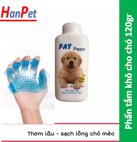 Phấn tắm khô chó mèo tặng kèm 1 găng tay nhựa tắm thú cưng FAY KITTY & FAY PUPPY