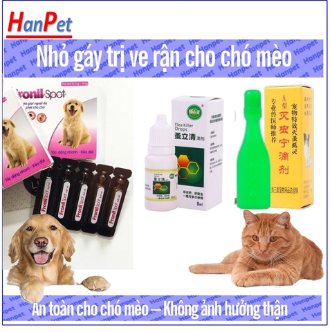 Thuốc nhỏ sống lưng đặc trị ve, rận, bọ chét trên chó, mèo (3 loại) dùng cho mọi loại chó mèo / xịt ve rận chó mèo / nhỏ gáy ve rận chó mèo