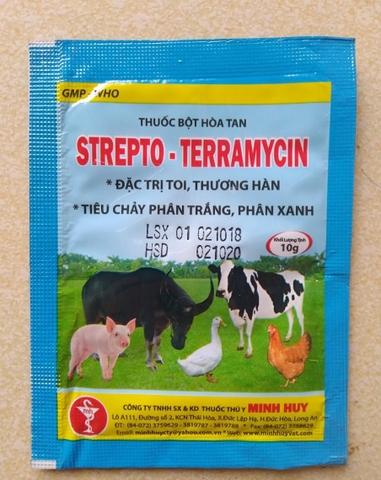 HP>129k  STREPTO TERRAMYCIN  Thuốc đặc trị bệnh tiêu chảy gà (gói 10gr) / phòng bệnh phân trắng / trị bệnh phân xanh / đi ỉa gà đá