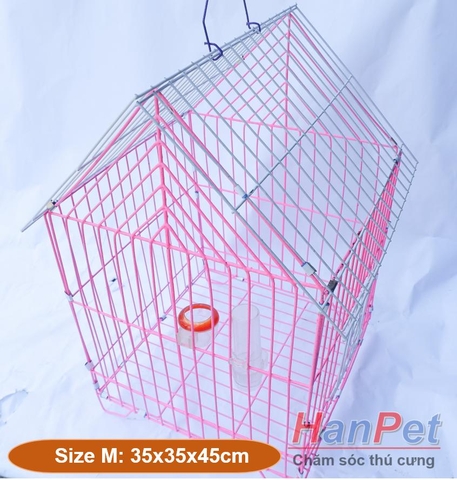 Lồng chim gấp gọn - lồng chim cảnh sơn tĩnh điện HÌNH NGÔI NHÀ 2 size S, M màu ngẫu nhiên (Hanpet longchim S M) lồng chim sâu / lồng chim khuyên / lồng nuôi chim