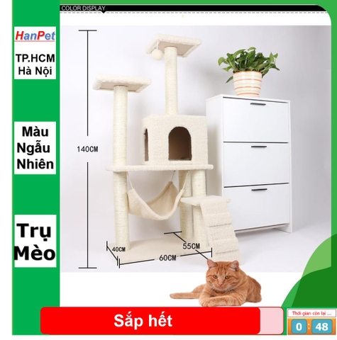 HP -Trụ mèo cỡ lớn 1,4m có bậc thang- nhà cây cho mèo leo trèo (kt 1400cmx60cmx40cm) ( màu ngẫu nhiên) cat tree / cats tree-HP10717TC