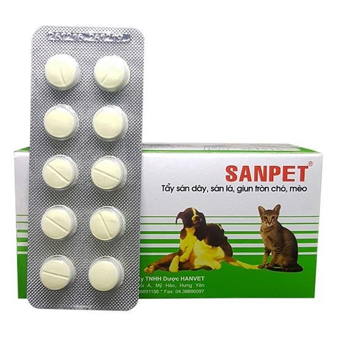 Vỉ 10 viên  XỔ GIUN SANPET  tẩy giun chó / tẩy sán chó / tẩy giun chó mèo / xổ giun chó mèo / so lai cho /-HP10521TC