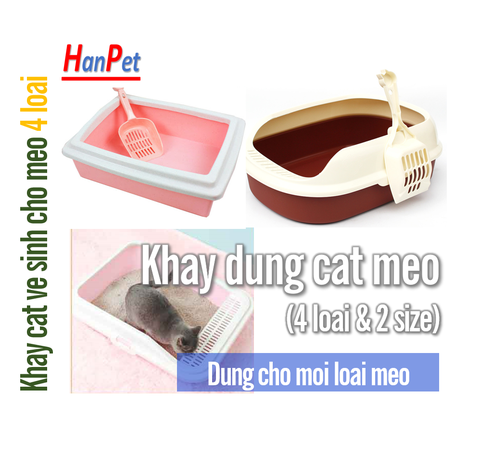 HP  - Khay vệ sinh mèo (5 loại) Khay đựng cát vệ sinh cho mèo có gờ chống bắn cát ra ngoài + tặng xẻng xúc cát vệ sinh mèo / Nhà vệ sinh mèo / hộp đựng cát mèo