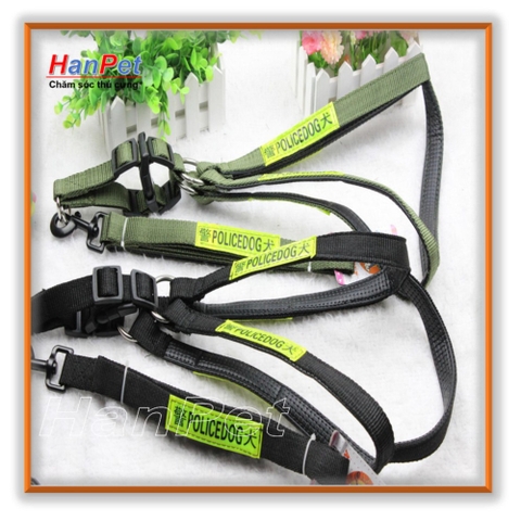 HP>129k-Dây dắt chó police phản quang - dây dắt kèm yếm đai yên ngựa cho chó cảnh sát - size đại ( chó 25-35kg)  2307-HP10462TC