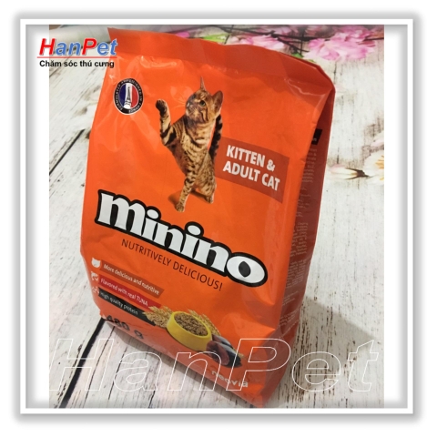 Thức ăn hạt phẩm chất Pháp Quốc cho mèo mọi lứa tuổi Minino - Gói 480g - hanpet 233