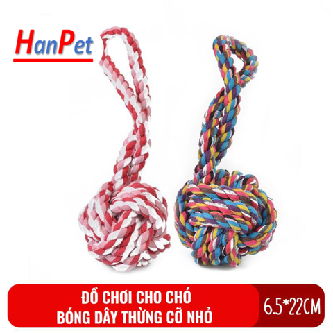 HPKM- Đồ chơi bóng dây thừng cỡ nhỏ cho chó gặm Hanpet kích cỡ 6.5*22cm nhiều màu sắc