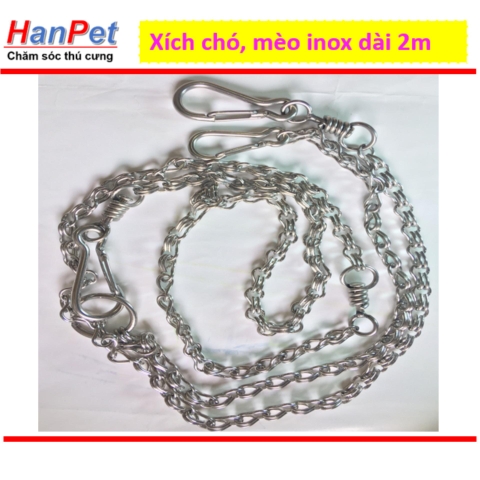 Xích Inox chống gỉ, chống xoắn cho chó, mèo, xích dài 2m (hanpet 325c) (dùng cho chó <10kg)