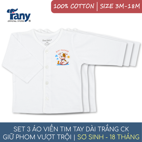 set 3 áo viền tim tay dài trắng ck