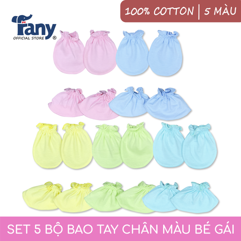 bao tay bao chân màu sơ sinh bé gái ( set 5 bộ )