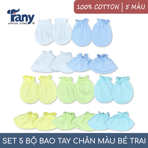 bao tay bao chân màu sơ sinh bé trai ( set 5 bộ )