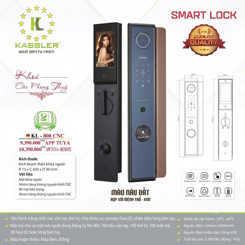 Khóa Điện Tử KASSLER KL-808 CNC BROWN APP Tuya