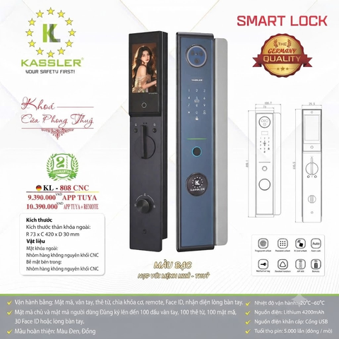 Khóa Điện Tử KASSLER KL-808 CNC SILVER APP Tuya